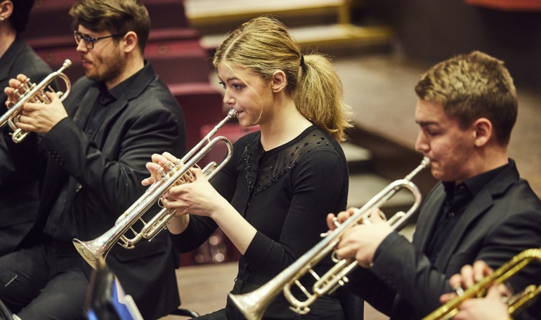 Bild på trumpetstudenter i KMH:s Stora Brassensemble