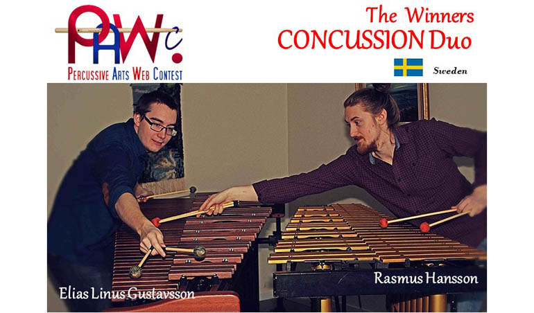 Elias Gustafsson och Rasmus J Hansson vinner Percussive Arts Web Contest 2020. Foto: PAWC