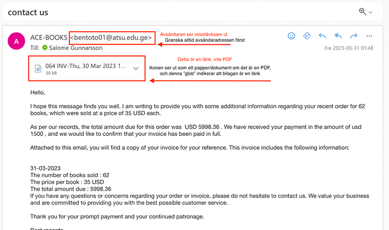 Exempel på phishingmejl